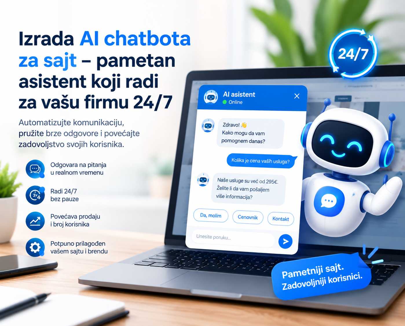 Izrada AI chatbota za sajt – pametan asistent za korisničku podršku 24/7